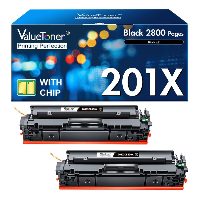Valuetoner خراطيش حبر Valuetoner 201X سوداء بديلة لخراطيش HP 201X 201A CF400X CF400A عالية الإنتاج لطابعات Color Laserjet Pro MFP M252dw M277c6 M277dw M277n M252n M277 (عبوة 2، سوداء) - Image 1
